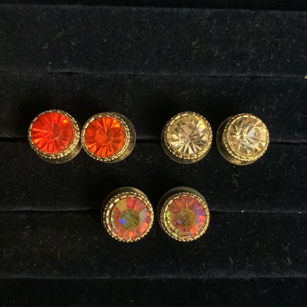 Silver Multi Coloured Stone Stud Earrings